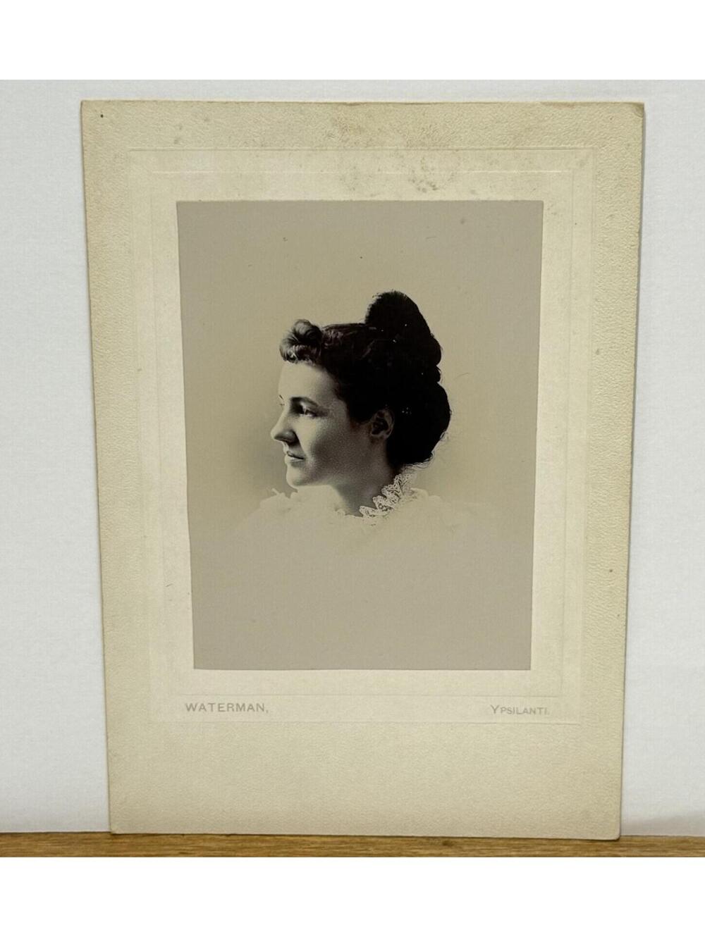 Antiq Victorian Cabinet Card Elegant Woman Profile Photo Waterman Ypsilanti MI